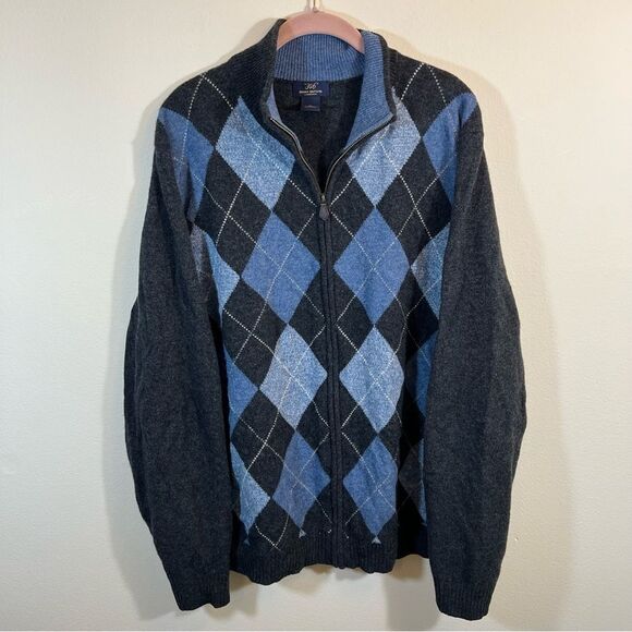 Brooks Brothers Other - Brooks Brothers Men’s Gray Blue Argyle Lambswool Zip Up Sweater XL